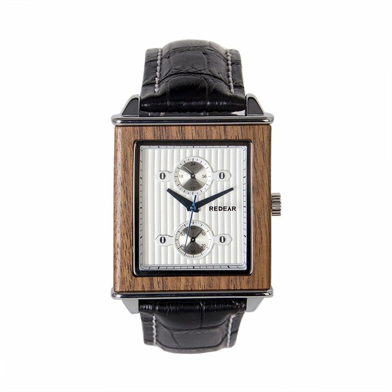 

Reloj para hombre Movimiento de cuarzo Caja de madera y correa de cuero Pantalla de tiempo y calendario Puntero luminoso Funcion de cronometro