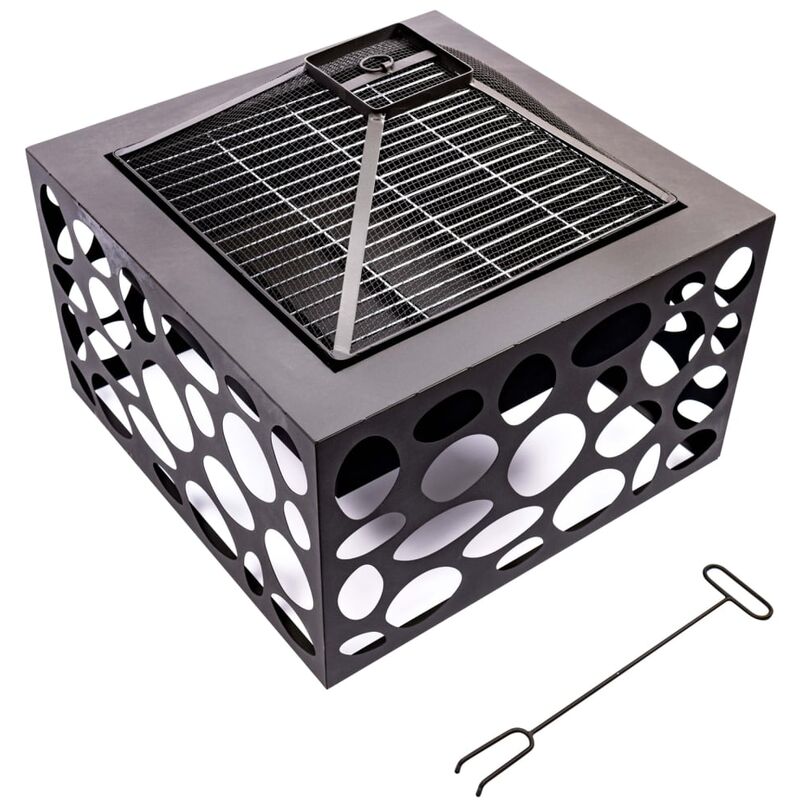 Image of Fire Pit with bbq Grill Mikor Black Redfire