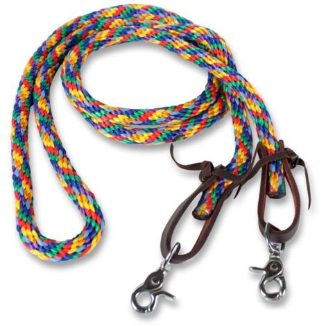 Redini western in nylon intrecciato multicolor con terminale in cuoio e moschettone - Multicolor