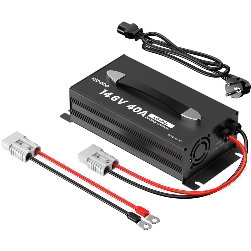 Chargeur de batterie 14,6V 40A LiFePO4, chargeur rapide ac-dc, affichage en temps réel et led, pinces Anderson, installation rapide, pour batteries