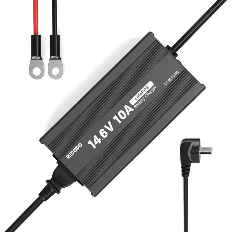 Redodo - Chargeur de batterie LiFePO4 14,6V 10A adapté aux batteries LiFePO4 12V,Supporte une charge rapide et une grande efficacité de charge,Conçu