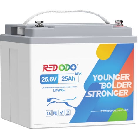 Redodo 24V 25Ah Lithium Batterie LiFePO4 Akku mit 50A BMS Schutz, 2C hohe Entladungsrate, 1280W Dauerlastleistung, 640Wh Elektrizität für Elektrowerkzeuge, elektrische Rollstühle, Mobilitätsroller