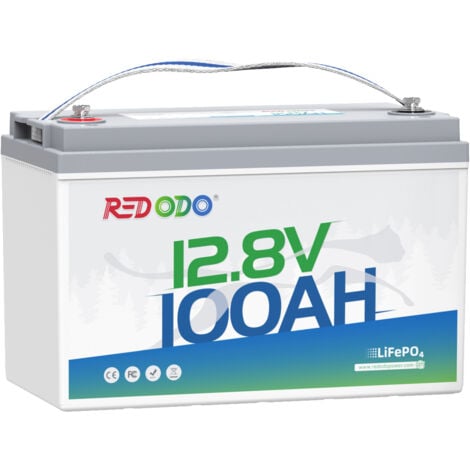 Redodo Batterie au Lithium 12V100Ah rechargeable LiFePO4, BMS 100A Intégré, pour Bateaux, Camping-Cars, caravane, systèmes solaires, kits de panneaux solaires - Paquet de 1 Pièce