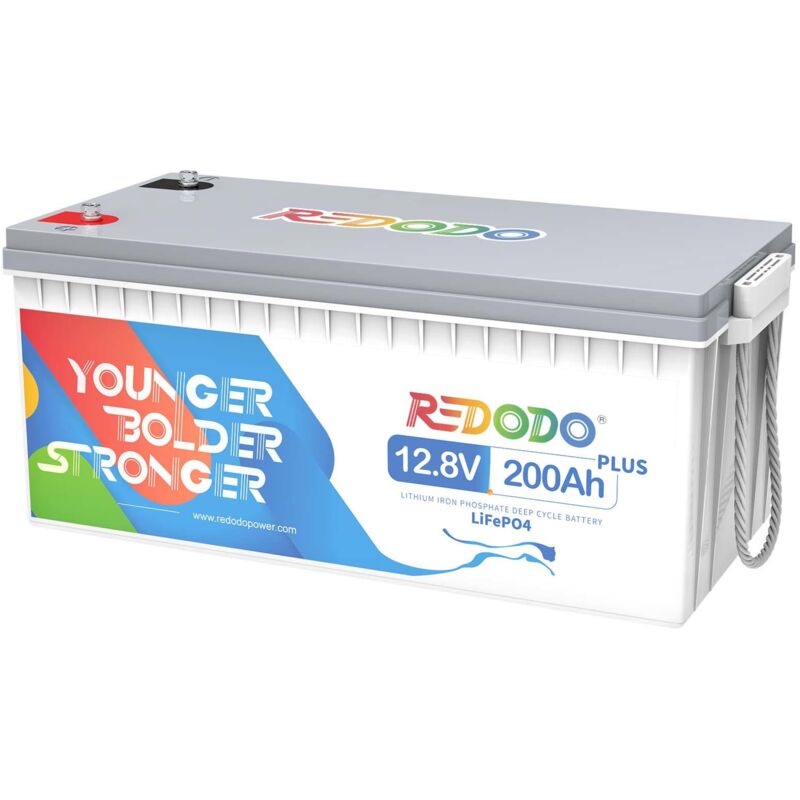 Batterie au Lithium 12V200Ah plus rechargeable LiFePO4, bms 200A Intégré, 2560W, 4000+ Cycles Profonds, pour systèmes solaires,kits de panneaux