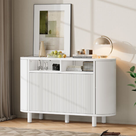 REDOM Aparador 120x38x77 cm, almacenamiento abierto y cerrado, estantes ajustables, patas ajustables, MDF blanco