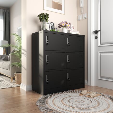 REDOM Armoire de sécurité avec 6 portes 90x40x100 cm serrure et clé structure en acier noir pour bureaux et écoles
