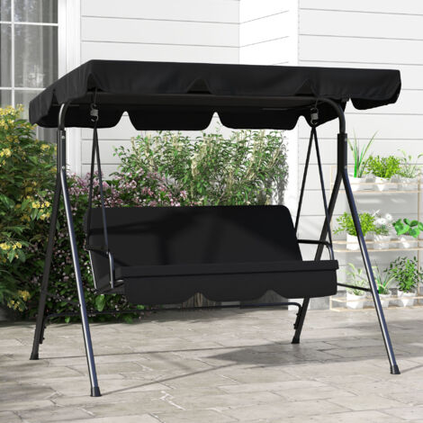 REDOM Balancelle de jardin 172x110x153 cm, 3 places, toit orientable, assise rembourrée, acier noir