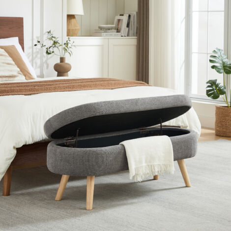 REDOM Banco con almacenamiento, diseño ovalado, orificios de ventilación integrados, patas antideslizantes, chenilla gris