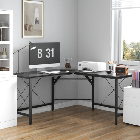 REDOM Bureau 150x150x76cm forme L grande surface acier stable noir