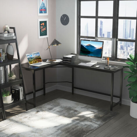 REDOM Bureau d'angle 168x120x75cm grand espace de travail bois robuste noir