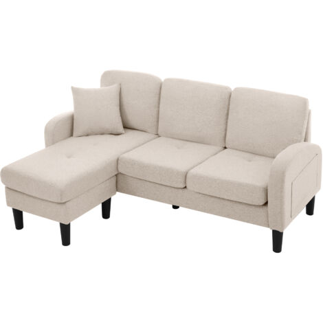 Redom – Canapé d'angle en L 3 places 185 x 118 x 82 cm – Tissu coton-lin respirant – Design modulaire pour salons et bureaux