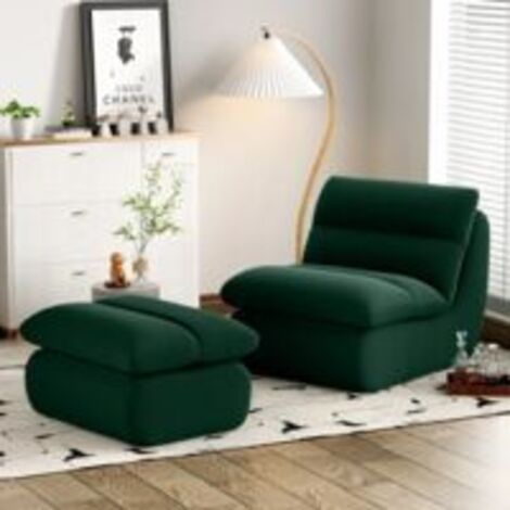 REDOM Canapé paresseux avec repose-pieds, dossier et coussin d'assise amovibles, pour chambre à coucher, salon, velours côtelé, vert