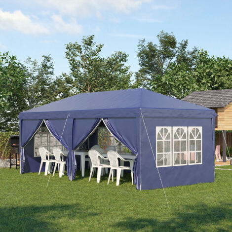 REDOM Carpa de jardín 585x295x270 cm, plegable, 6 paredes desmontables, 2 puertas con cremallera, ventanas, acero azul