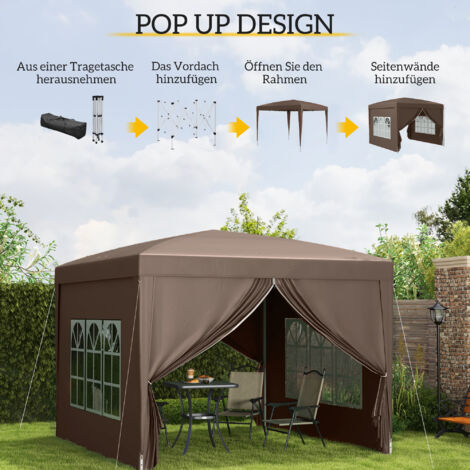 REDOM Carpa plegable 295x295x258 cm, 4 paredes desmontables, protección UV, con bolsa de transporte, poliéster café
