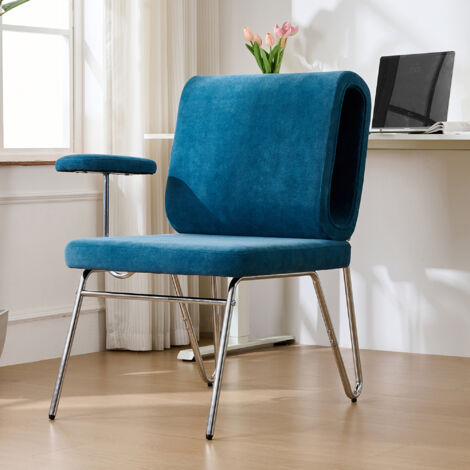 REDOM Chaise de bureau 77x70x89cm niche pour chat intégrée tissu bois base acier Bleu Ergonomie