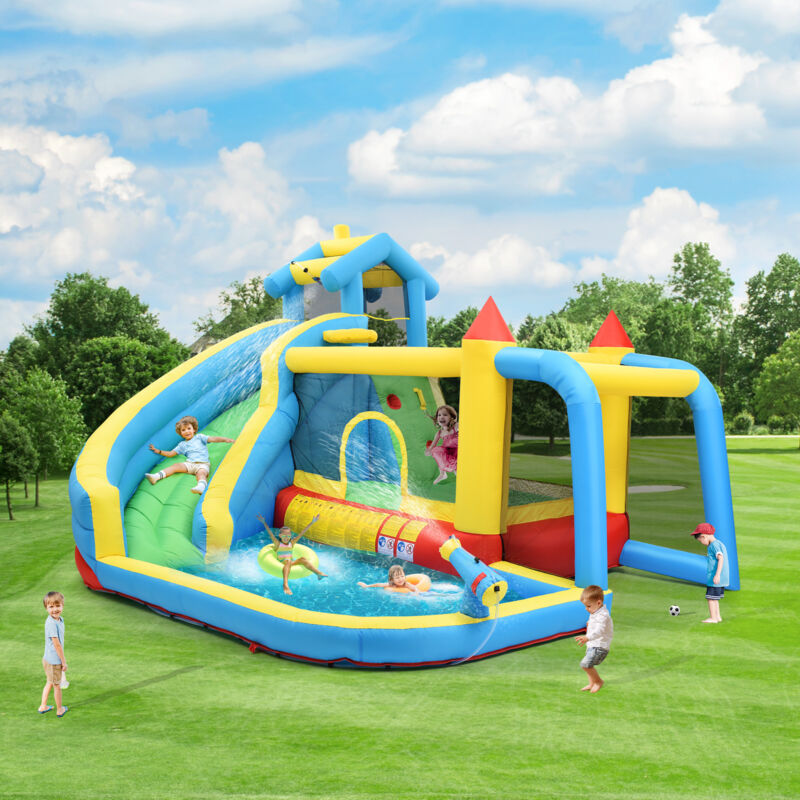 Redom - Château Gonflable 5 en 1 avec Souffleur,550-750W,Extérieur Toboggan-Aquatique-Filet de football-Pistolet à eau,364x315x239cm,Tissu Oxford