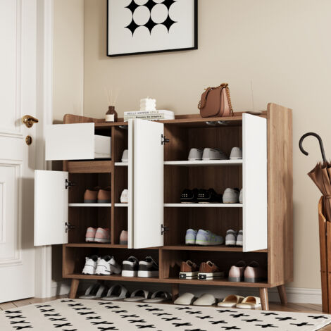 REDOM Credenza 120x35x99 cm, ripiano regolabile, 1 cassetto, kit antiribaltamento, pannello di particelle bianco e naturale