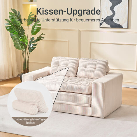 REDOM Divano a 2 posti 2 in 1, trasformabile in letto per gli ospiti, senza struttura, con cuscini sfoderabili, in tessuto a coste beige