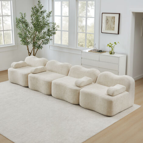 REDOM Divano angolare modulare, forma ondulata, seduta profonda, cuscino bracciolo mobile, velluto beige