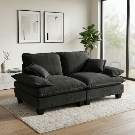 REDOM Divano modulare 2 posti, braccioli curvi rimovibili, comfort in schiuma ad alta densità, ciniglia nera