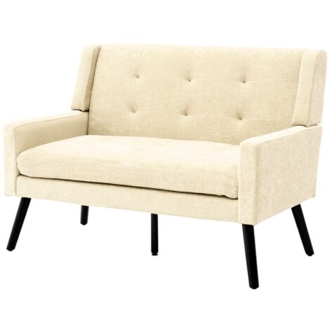 REDOM Divano modulare 2 posti, seduta comoda in schiuma memory, struttura legno stabile, imbottito, beige, per casa