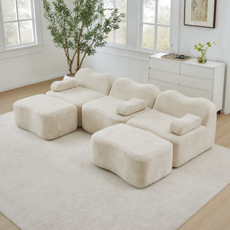 REDOM Divano modulare angolare a U, seduta profonda, 2 pouf collegabili, schiuma 32D, velluto beige
