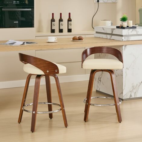 REDOM Ensemble de 2 tabourets de bar pivotants, dossier bas, en bois couleur beige