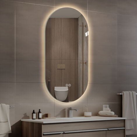 REDOM Espejo de baño LED 60x120 cm antivaho, intensidad regulable, vidrio y metal plateado