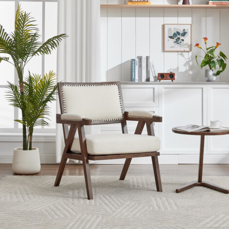 REDOM Fauteuil individuel de style moderne avec revêtement en tissu structure en bois et coussins moelleux beige