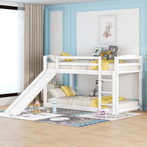 Redom – Lit superposé enfants avec toboggan – Structure en pin massif – Dimensions 90x200cm – Capacité 120kg – Installation facile