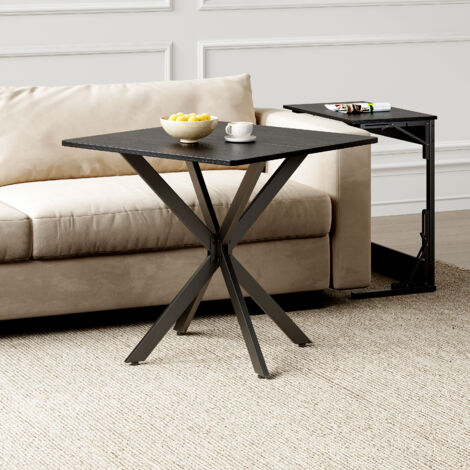 REDOM Mesa auxiliar 80x80x75 cm, estructura en X estable, patas regulables, hierro y tablero de partículas, negro