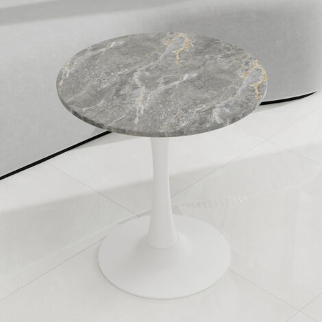 REDOM Mesa de centro redonda, diseño moderno minimalista, mármol artificial, blanco antiguo y gris