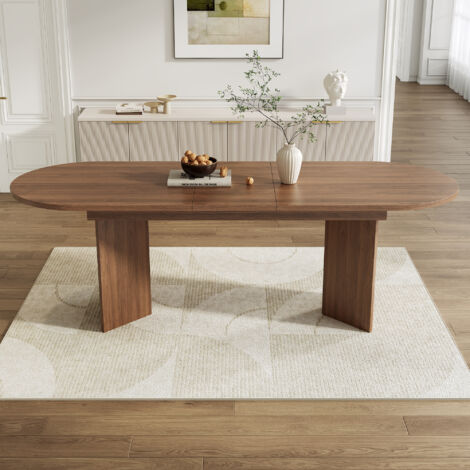 REDOM Mesa de comedor extensible 160/200x90 cm redonda, tablero grueso, color nogal, apta para 6 a 8 personas