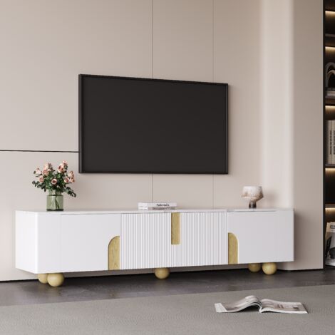 REDOM Meuble TV 180x40x44 cm 4 ptes élégant marbre MDF et panneaux agglomérés Blanc et bois