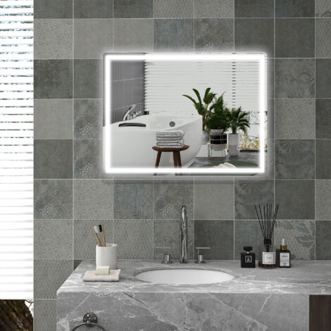 REDOM Miroir de salle de bain LED 60x80x4 cm, antibuée, commande tactile, résistant à l'humidité, verre, argenté