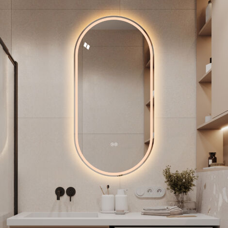 REDOM Miroir mural LED 60x120 cm, antibuée, tactile, éclairage avant et arrière, verre et métal argenté