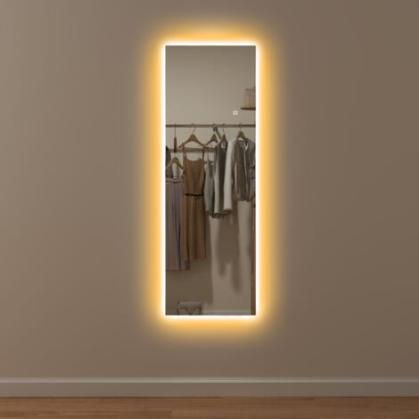 REDOM Miroir sur pied pleine longueur 40x120 cm avec éclairage LED commande tactile sans cadre