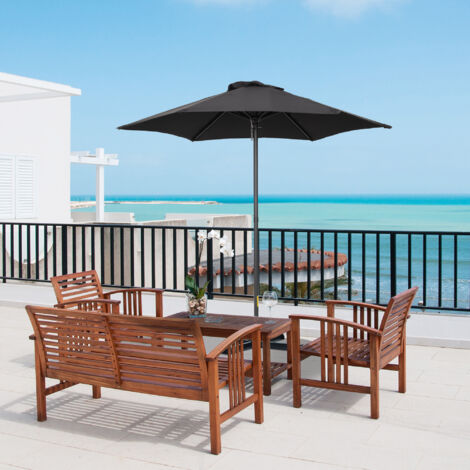 REDOM Parasol 196x204cm Ouverture par pression Polyester Mât aluminium Noir