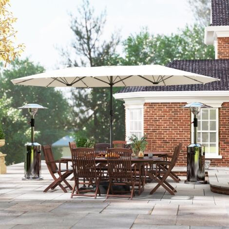 REDOM Parasol double 436x260x240 cm, manivelle, protection UV, mât en acier, tissu polyester beige