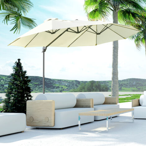 REDOM Parasol double déporté, ouverture à manivelle, 2 ouvertures d'aération, polyester crème blanc
