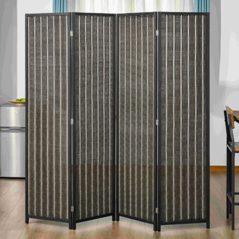 REDOM Paravent à 4 panneaux 180 x 180 cm pliable avec pieds extensibles en bambou marron pour salon
