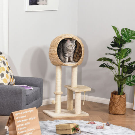 REDOM Petit panier pour chat avec jouet balle et coloris sisal beige, idéal pour que les chats puissent faire leurs griffes