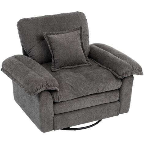 REDOM Poltrona girevole, divano singolo con cuscino di supporto eergonomico, in chenille, grigio, per angolo lettura e relax