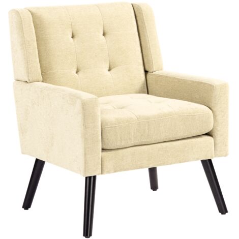 REDOM Poltrona relax 68x76x88 cm, sedia imbottita, schienale con bottoni, struttura legno, seduta comoda, beige, per casa