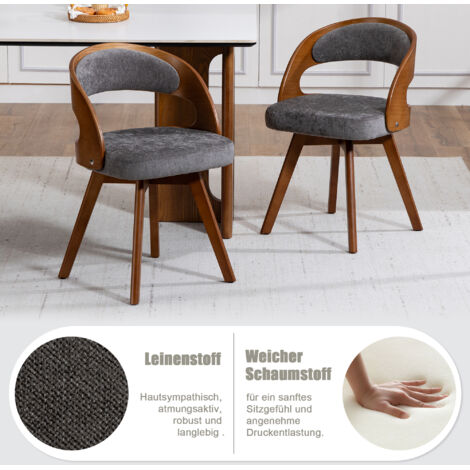 REDOM Sedia da pranzo girevole a 360°, schienale ergonomico, seduta imbottita in lino grigio