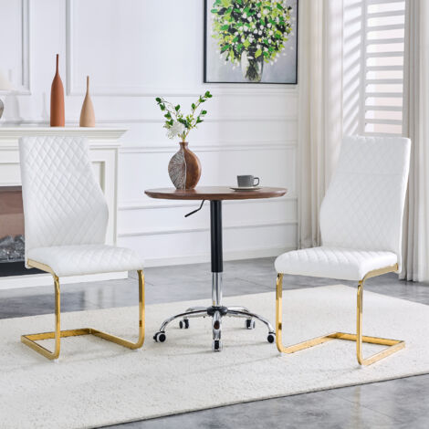 REDOM Set di 2 sedie da pranzo, sedie da cucina, con motivo a rombi, gambe in metallo dorato, imbottita in pelle PU, bianco