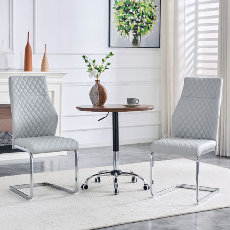 REDOM Set di 2 sedie da pranzo, sedie da cucina, con motivo a rombi, gambe in metallo dorato, imbottita in pelle PU, grigio chiaro