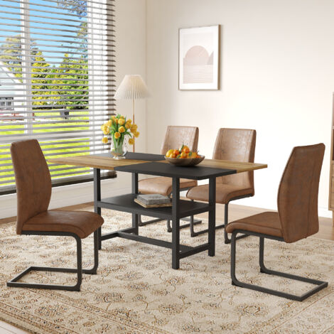 REDOM Set tavolo da pranzo 5 pezzi, tavolo 160x90x76 cm, con ripiano e piano in MDF, 4 sedie imbottita, marrone, per casa