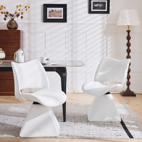 REDOM Silla giratoria de comedor, respaldo alto, giro fluido, revestimiento efecto cuero, metal y madera, blanco