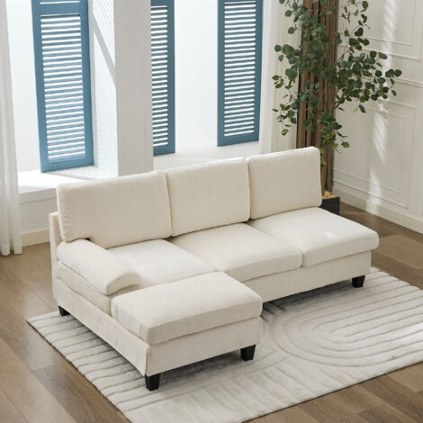 REDOM Sofá 3 plazas 194 x 118 x 81 cm en forma de L, con cojines suaves y agradables para la piel, en lino beige